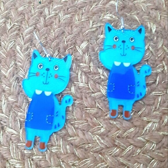Cartoon Cat Dangling Whimsical Acrylic Earrings - Picture 2 of 6